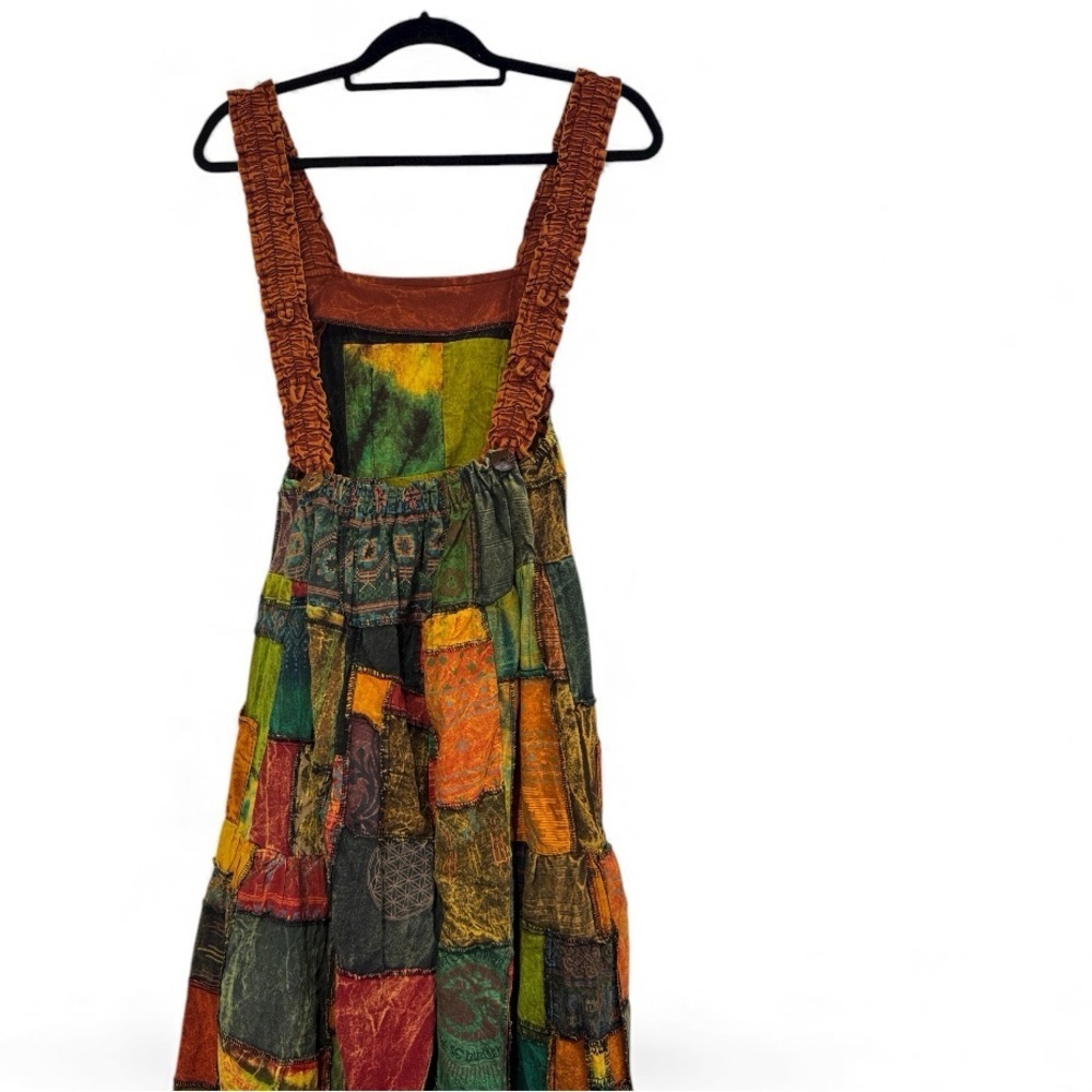 Handmade Bohemian Multi Color Wide-Leg Patchwork Cotton Jumpsuit size Medium - Picture 3 of 11